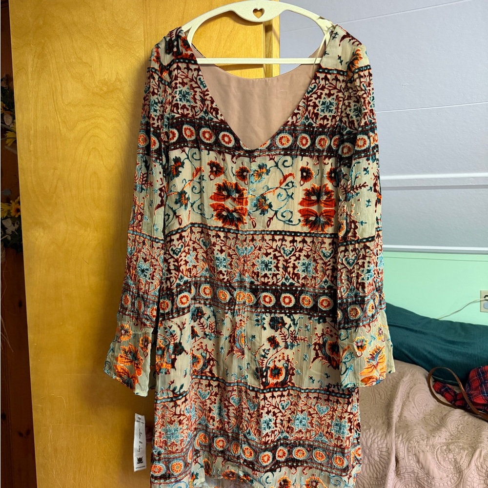 NWT Willow & Clay Multicolor Bohemian Long Sleeve Dress - Picture 4 of 5